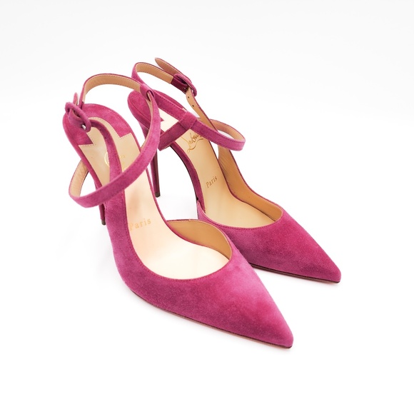 Christian Louboutin Shoes - Christian Louboutin Pink Suede Slingback Cross Strap Buckle Pumps Heels EU 38